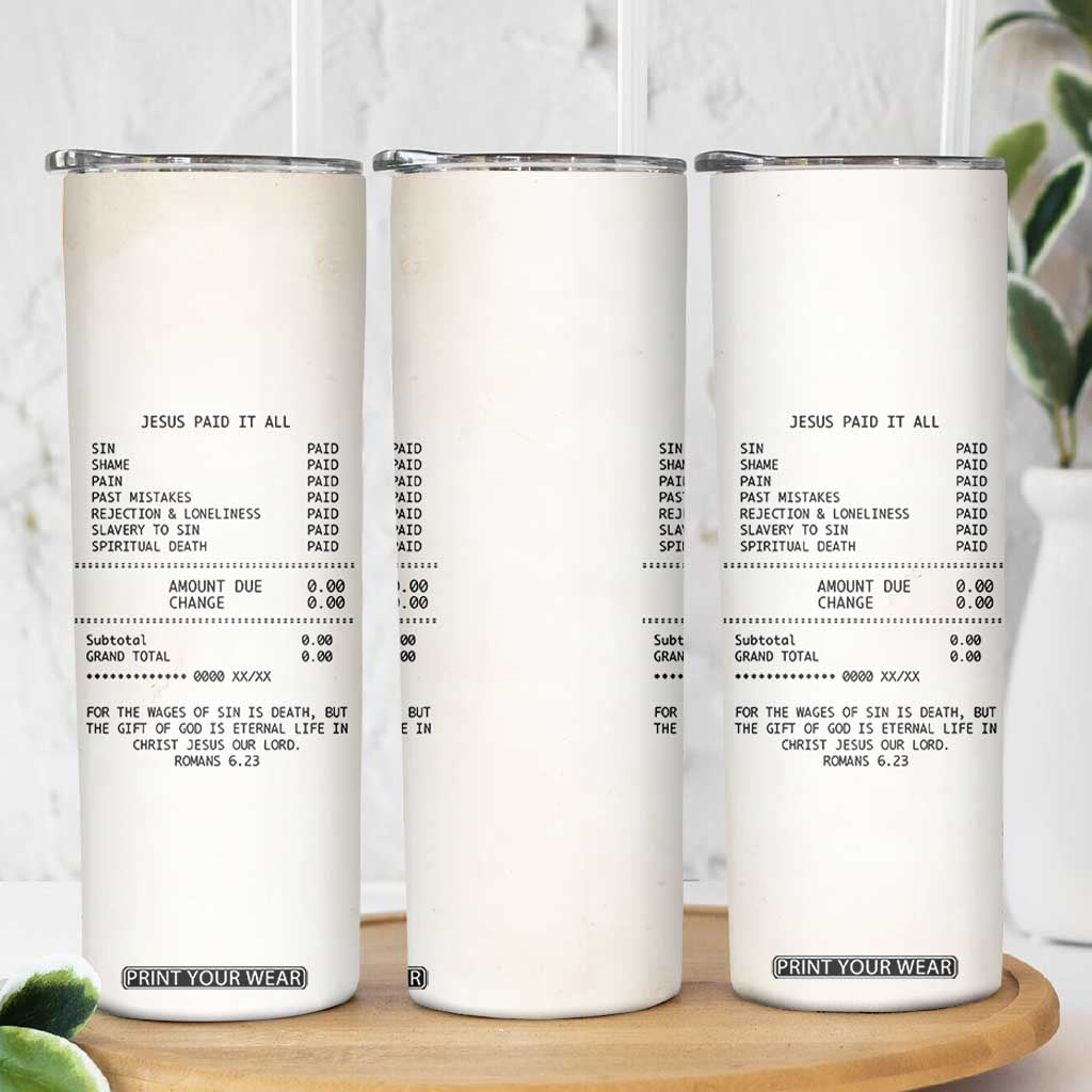 Christian Inspirational Skinny Tumbler Bible Verses Christian Gift Jesus Paid It All