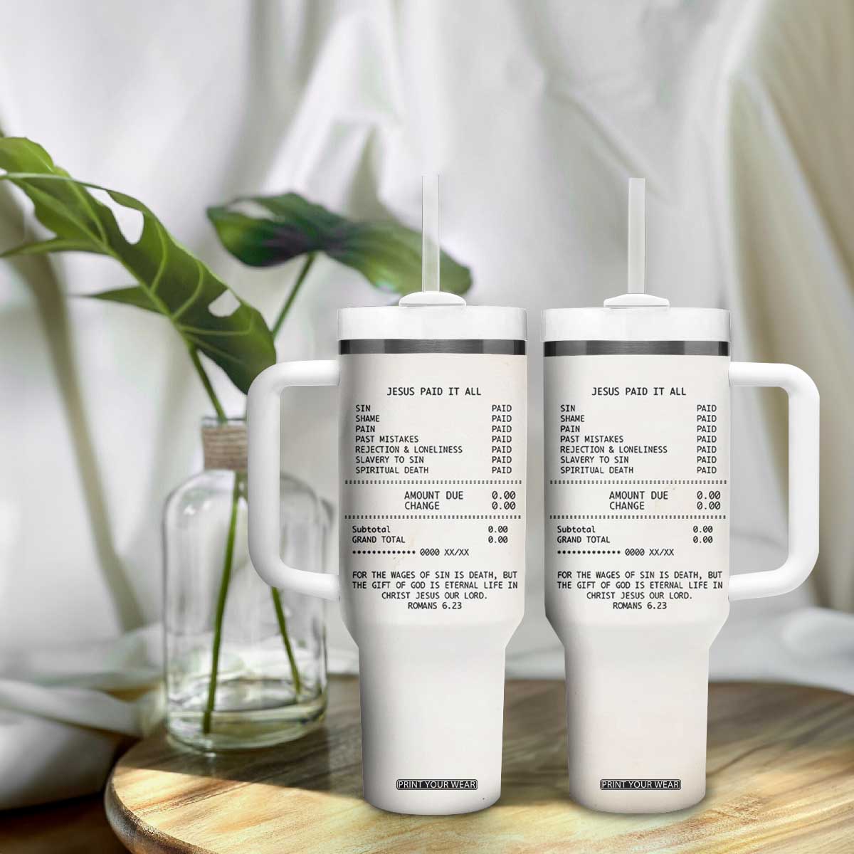 Christian Inspirational Tumbler With Handle Bible Verses Christian Gift Jesus Paid It All TB10 Print Your Wear