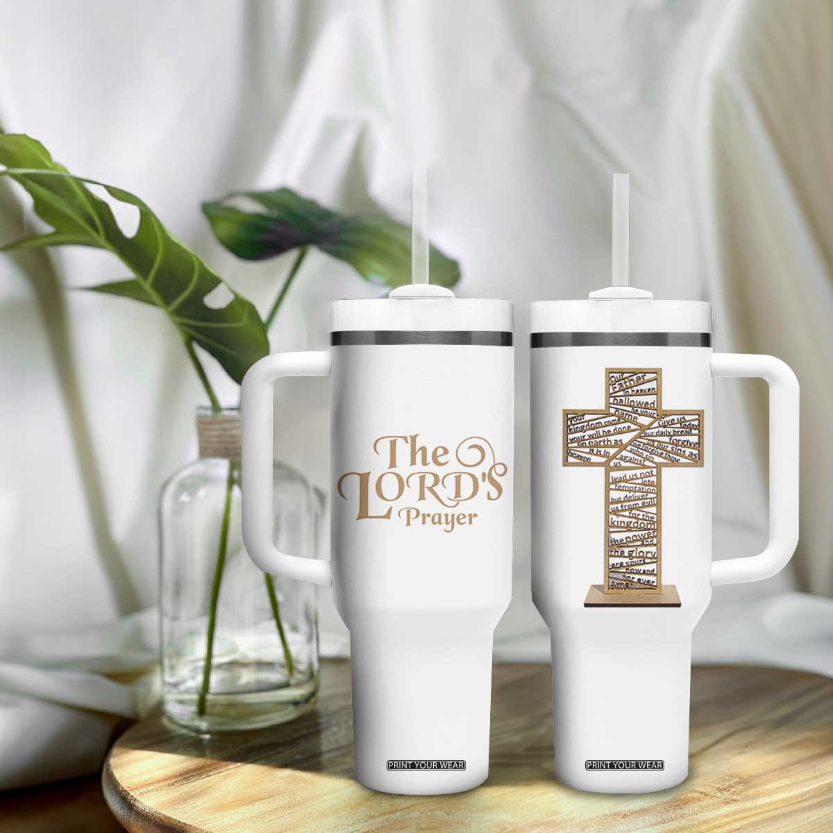 Christian Inspirational Tumbler With Handle The Lords Prayer Bible Verses Christian Gift TB10 Print Your Wear