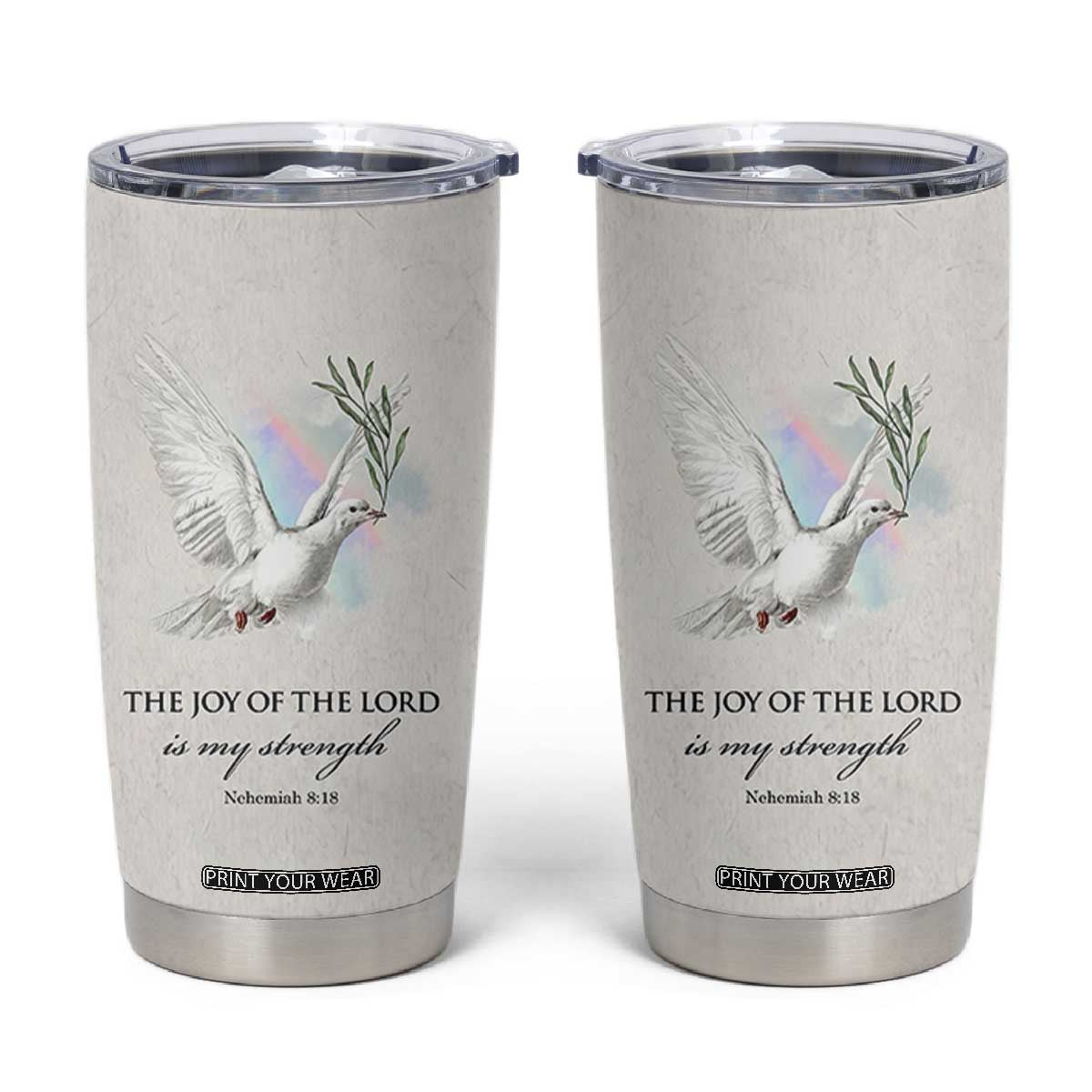 Christian Gifts Tumbler Cup Joy Of The Lord Is My Strength Bible Verses Inspirational Gift TB10 Beige Print Your Wear