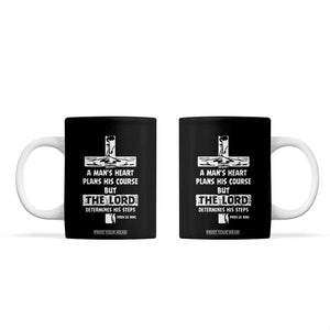 Christian Gifts For Men Coffee Mug A Man’s Heart Proverbs 16:9 Bible Verse TB10 Black Print Your Wear