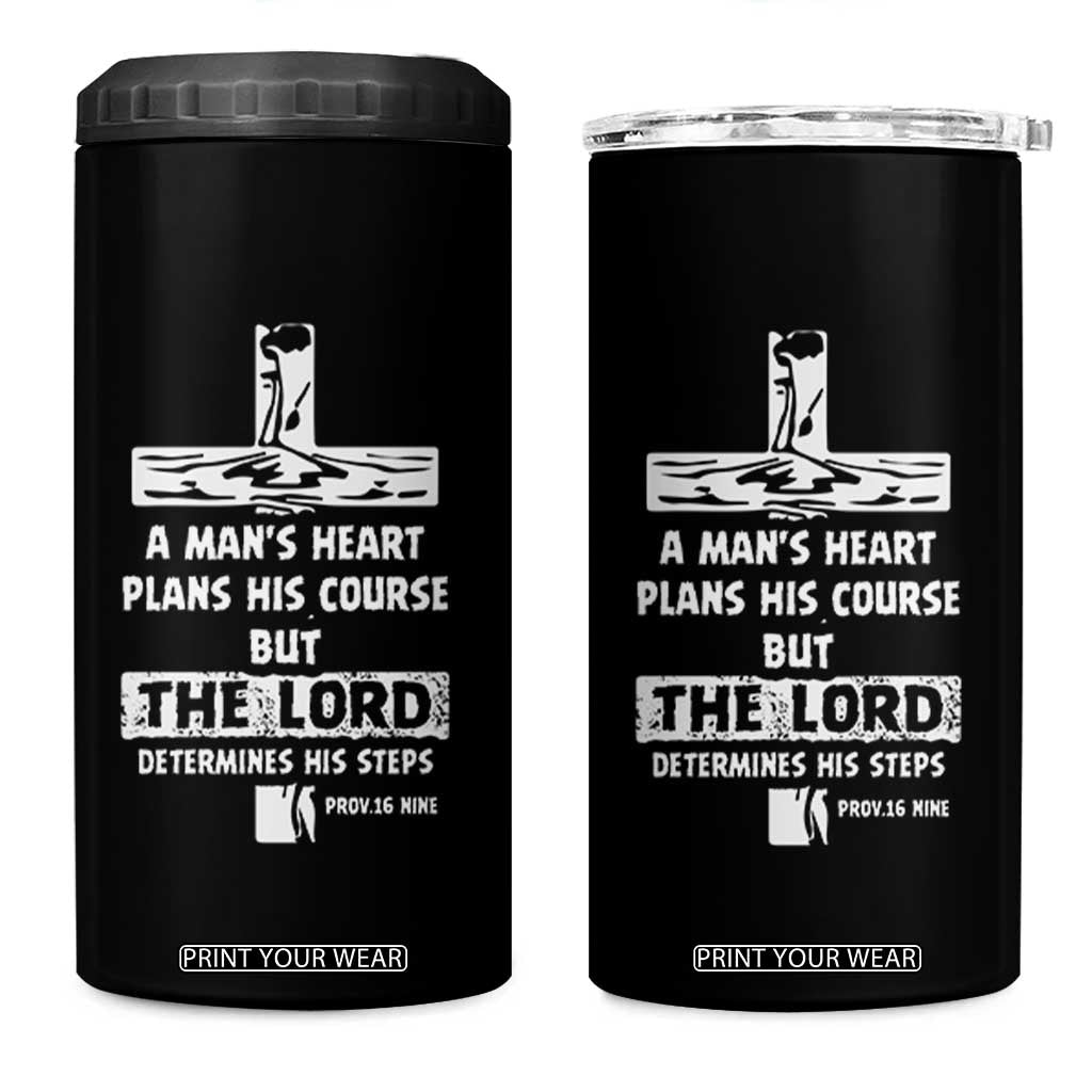 Christian Gifts For Men 4 in 1 Can Cooler Tumbler A Man’s Heart Proverbs 16:9 Bible Verse TB10 One Size: 16 oz Black Print Your Wear