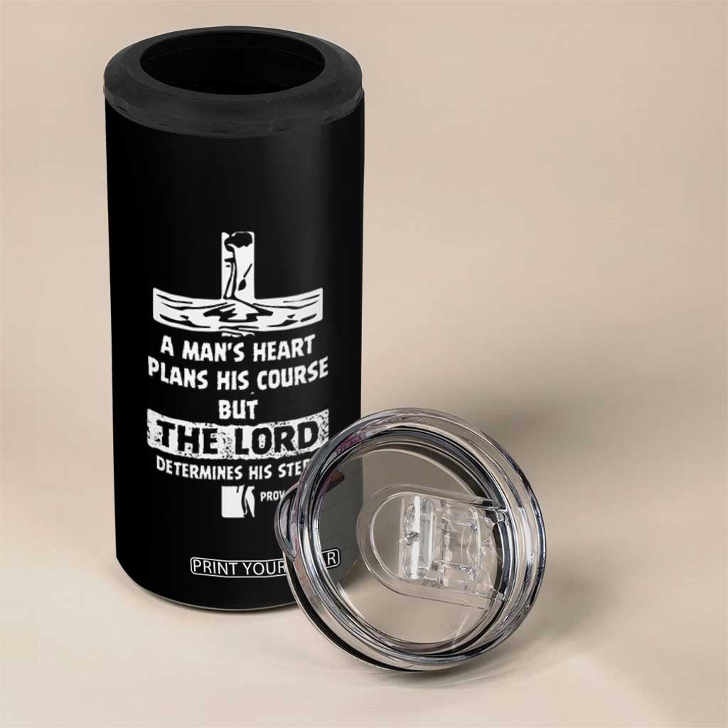Christian Gifts For Men 4 in 1 Can Cooler Tumbler A Man’s Heart Proverbs 16:9 Bible Verse TB10 Print Your Wear