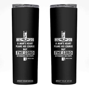 Christian Gifts For Men Skinny Tumbler A Man’s Heart Proverbs 16:9 Bible Verse TB10 Black Print Your Wear