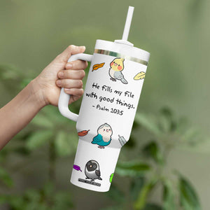 Christian Gifts Tumbler With Handle Birds Psalm 103:5 He Fills My Life With Good Things