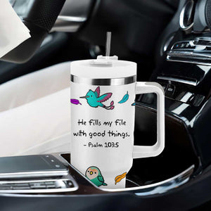 Christian Gifts Tumbler With Handle Birds Psalm 103:5 He Fills My Life With Good Things