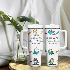 Christian Gifts Tumbler With Handle Birds Psalm 103:5 He Fills My Life With Good Things