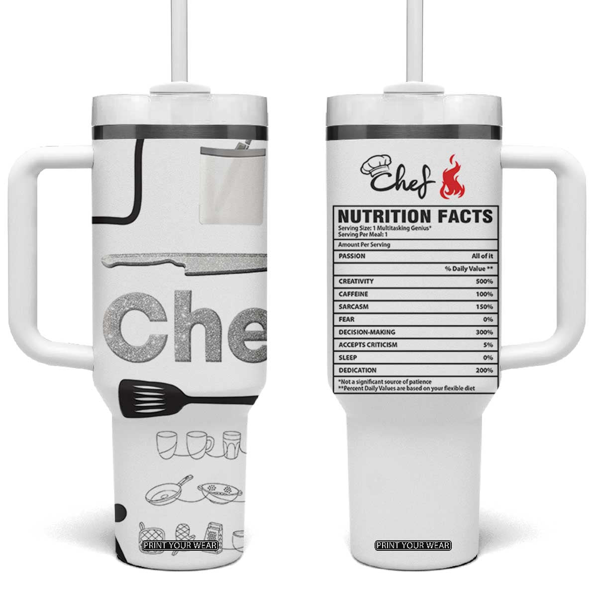 Chef Gifts Tumbler With Handle Gifts For Cooking Lovers Bakers Culinary Students TB10 One Size: 40 oz White Print Your Wear