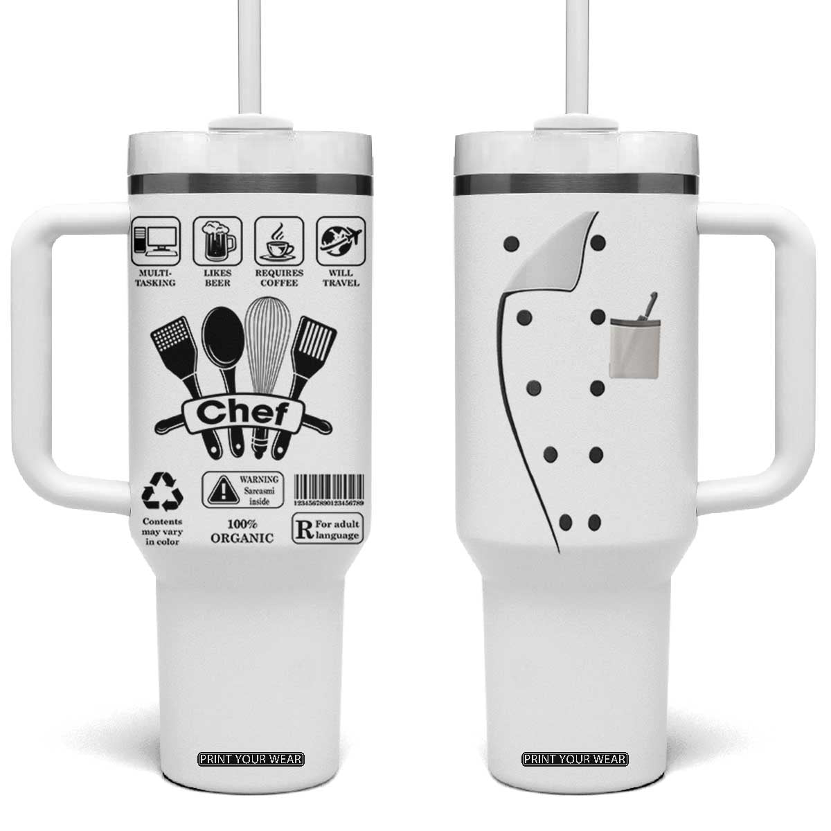 Chef Gifts Tumbler With Handle Gifts For Cooking Lovers Culinary Students TB10 One Size: 40 oz White Print Your Wear