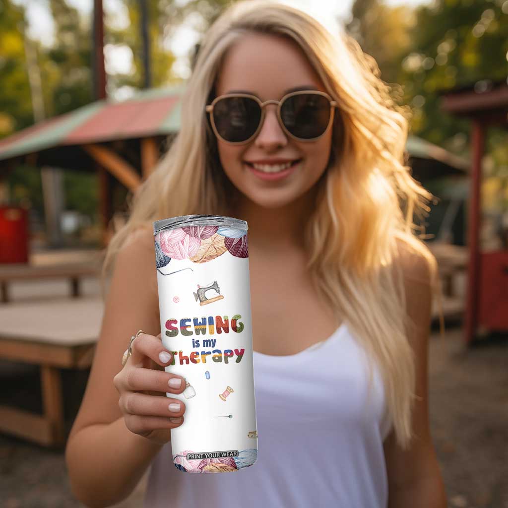 Sewing Gifts For Women Skinny Tumbler Sewing Is My Therapy Quilting Lovers Tailors Crafters TB10 Print Your Wear