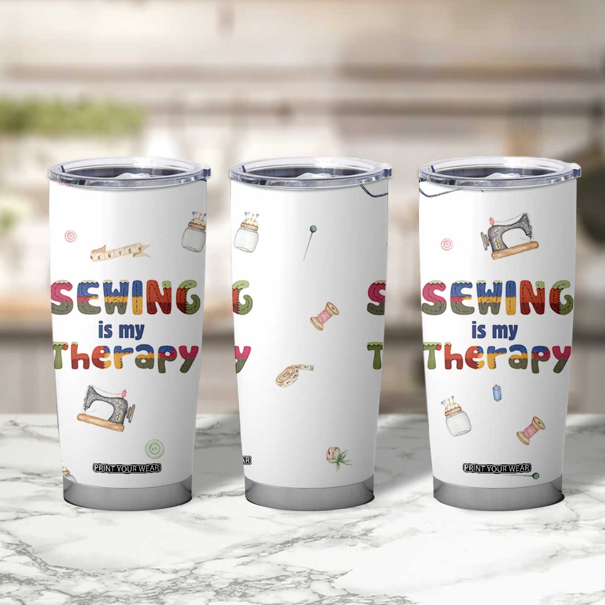 Sewing Gifts For Women Tumbler Cup Sewing Is My Therapy Quilting Lovers Tailors Crafters TB10 Print Your Wear