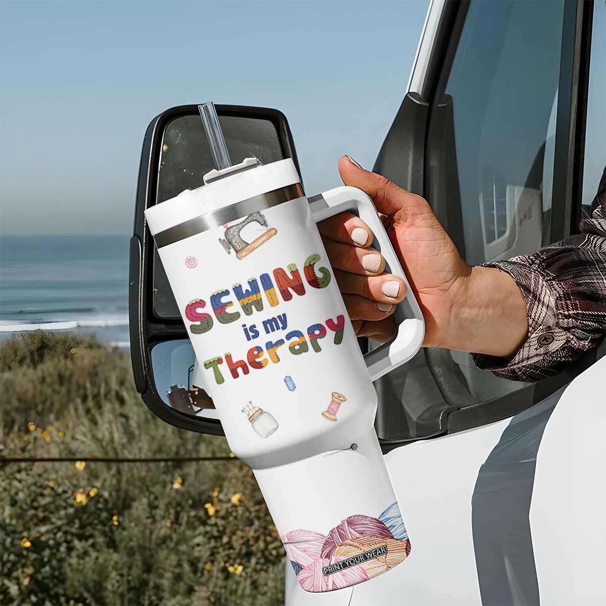 Sewing Gifts For Women Tumbler With Handle Sewing Is My Therapy Quilting Lovers Tailors Crafters TB10 Print Your Wear