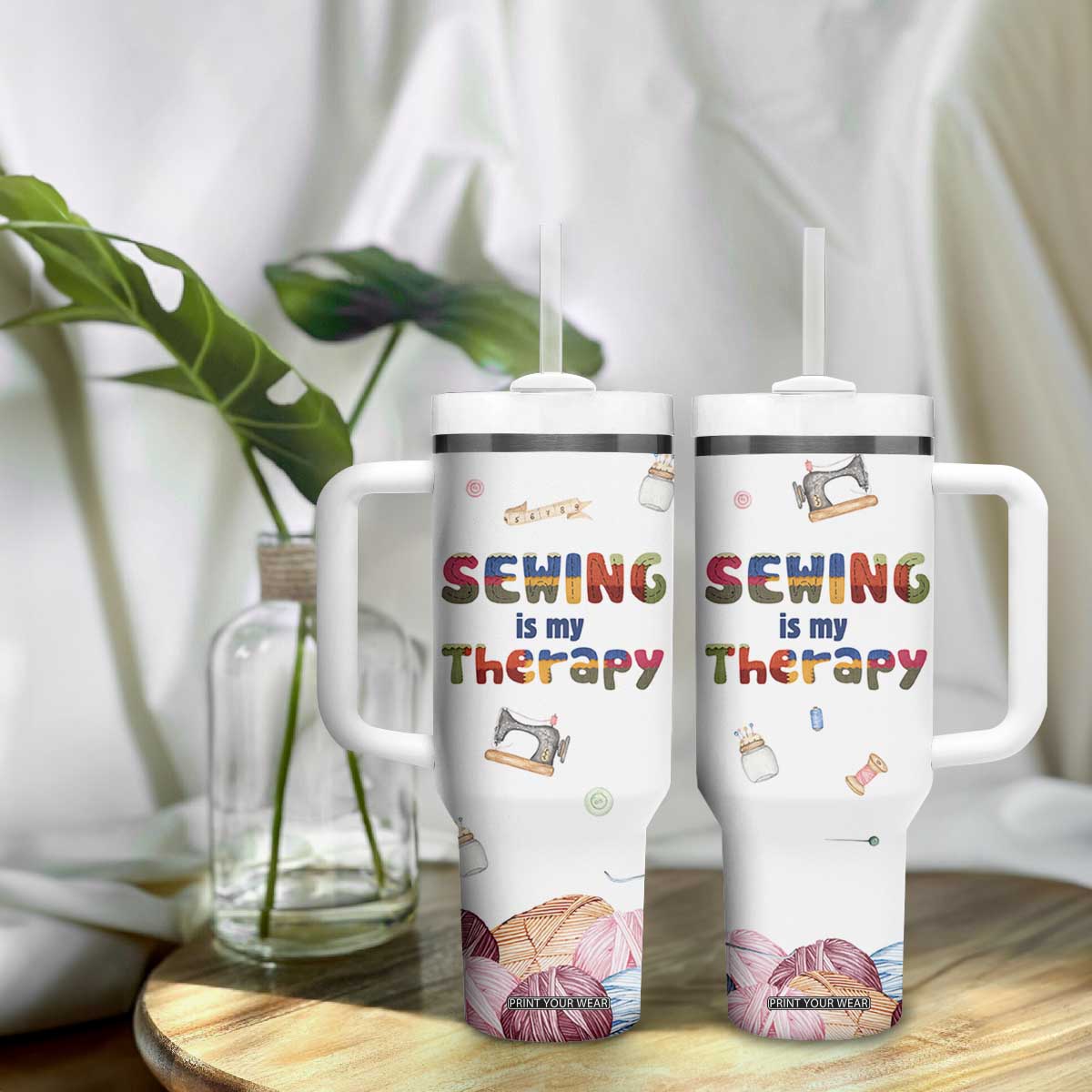 Sewing Gifts For Women Tumbler With Handle Sewing Is My Therapy Quilting Lovers Tailors Crafters TB10 Print Your Wear