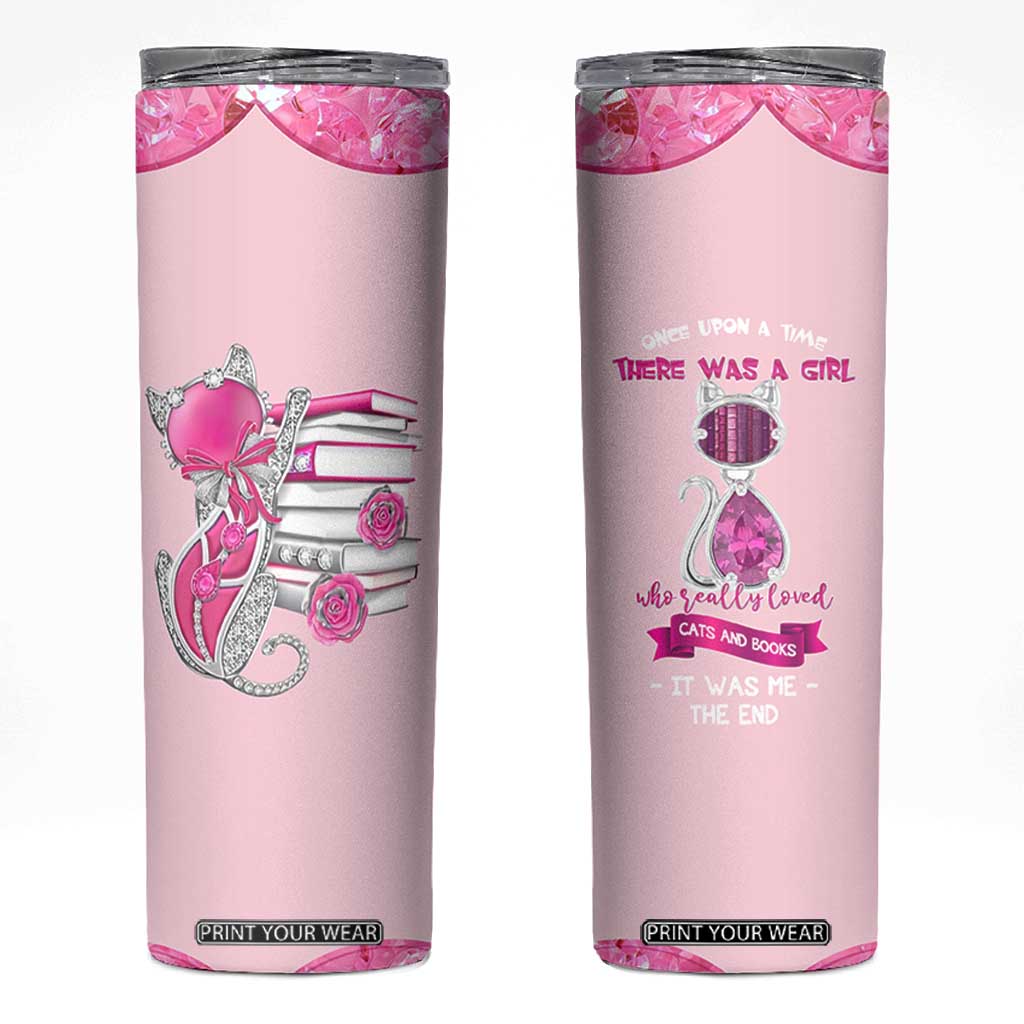 Cat Book Lovers Gifts Skinny Tumbler Cute Bookish Present Book Club Gifts TB10 Pink Print Your Wear