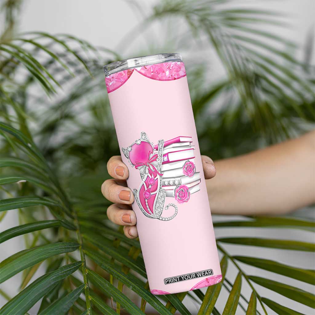 Cat Book Lovers Gifts Skinny Tumbler Cute Bookish Present Book Club Gifts TB10 Print Your Wear