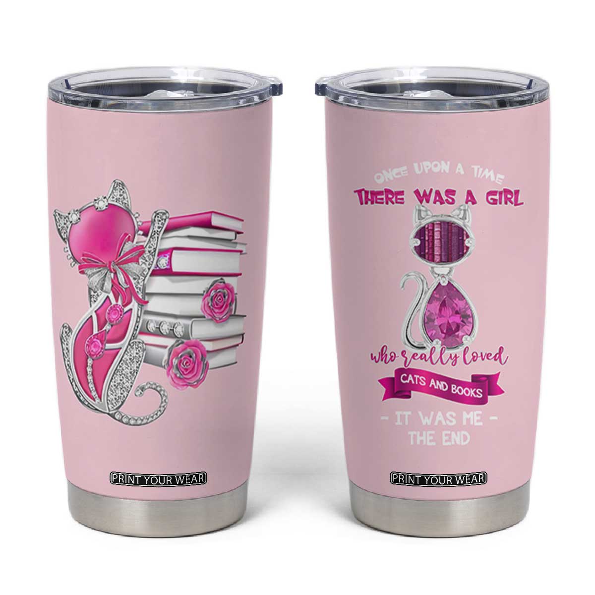 Cat Book Lovers Gifts Tumbler Cup Cute Bookish Present Book Club Gifts TB10 Pink Print Your Wear