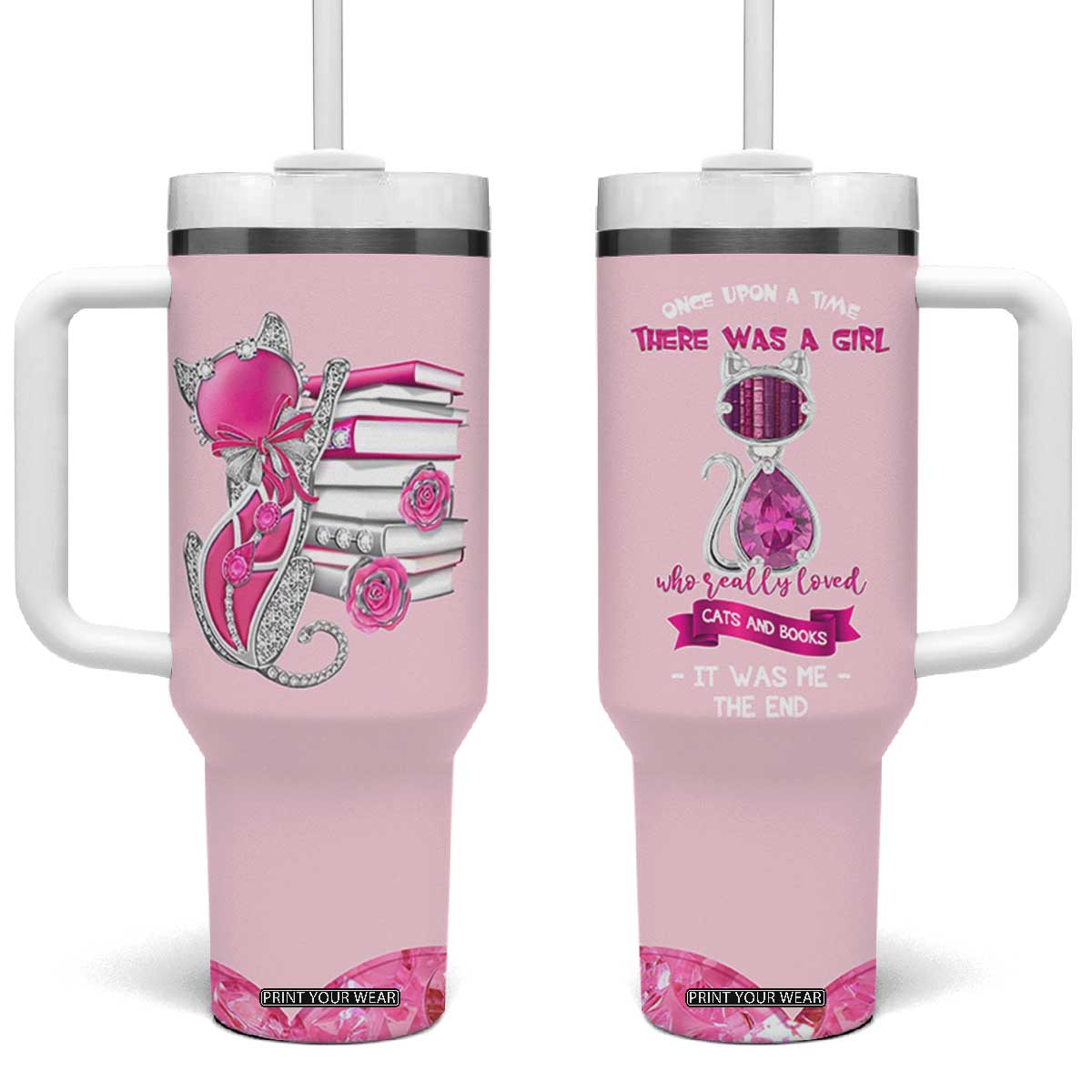 Cat Book Lovers Gifts Tumbler With Handle Cute Bookish Present Book Club Gifts TB10 One Size: 40 oz Pink Print Your Wear