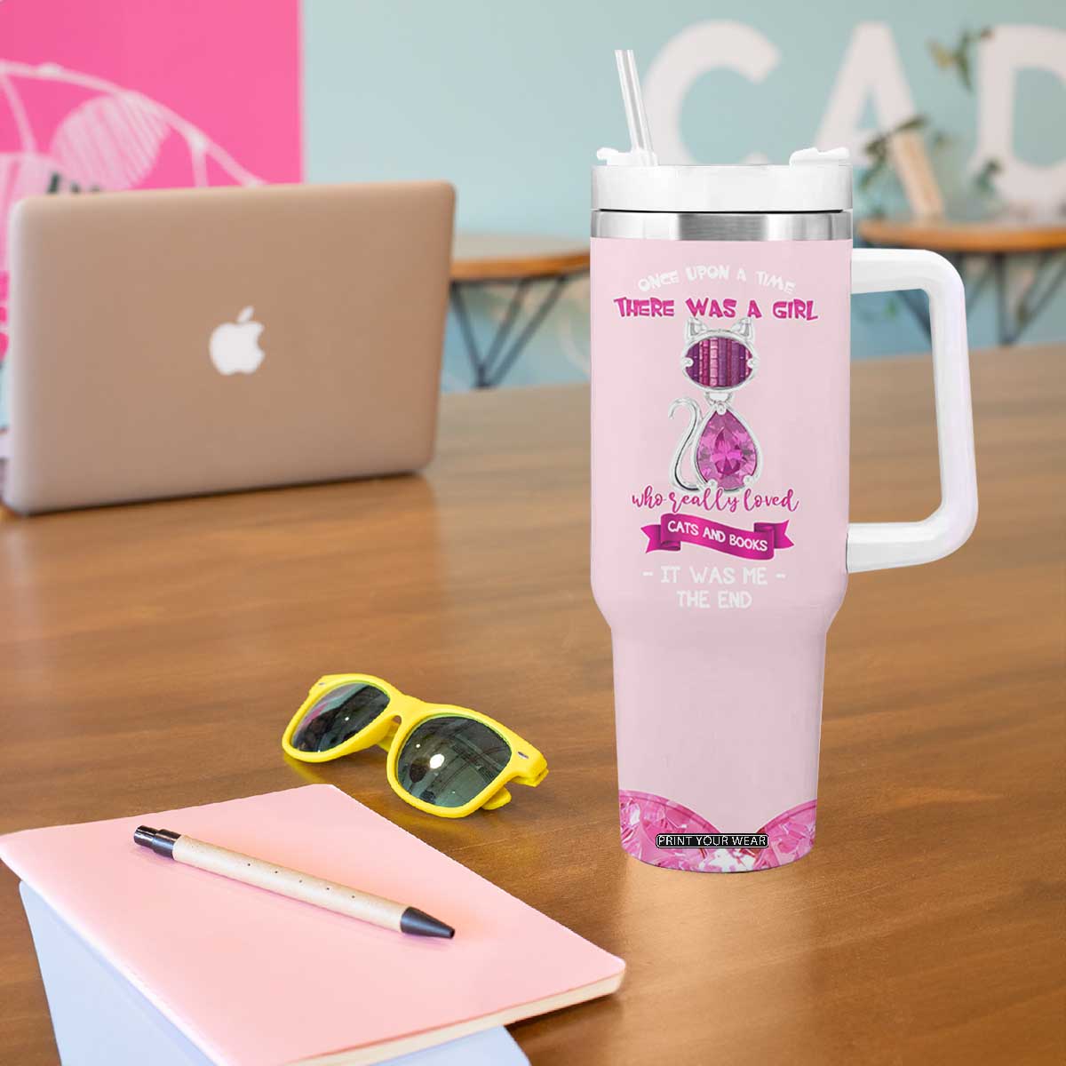 Cat Book Lovers Gifts Tumbler With Handle Cute Bookish Present Book Club Gifts TB10 Print Your Wear