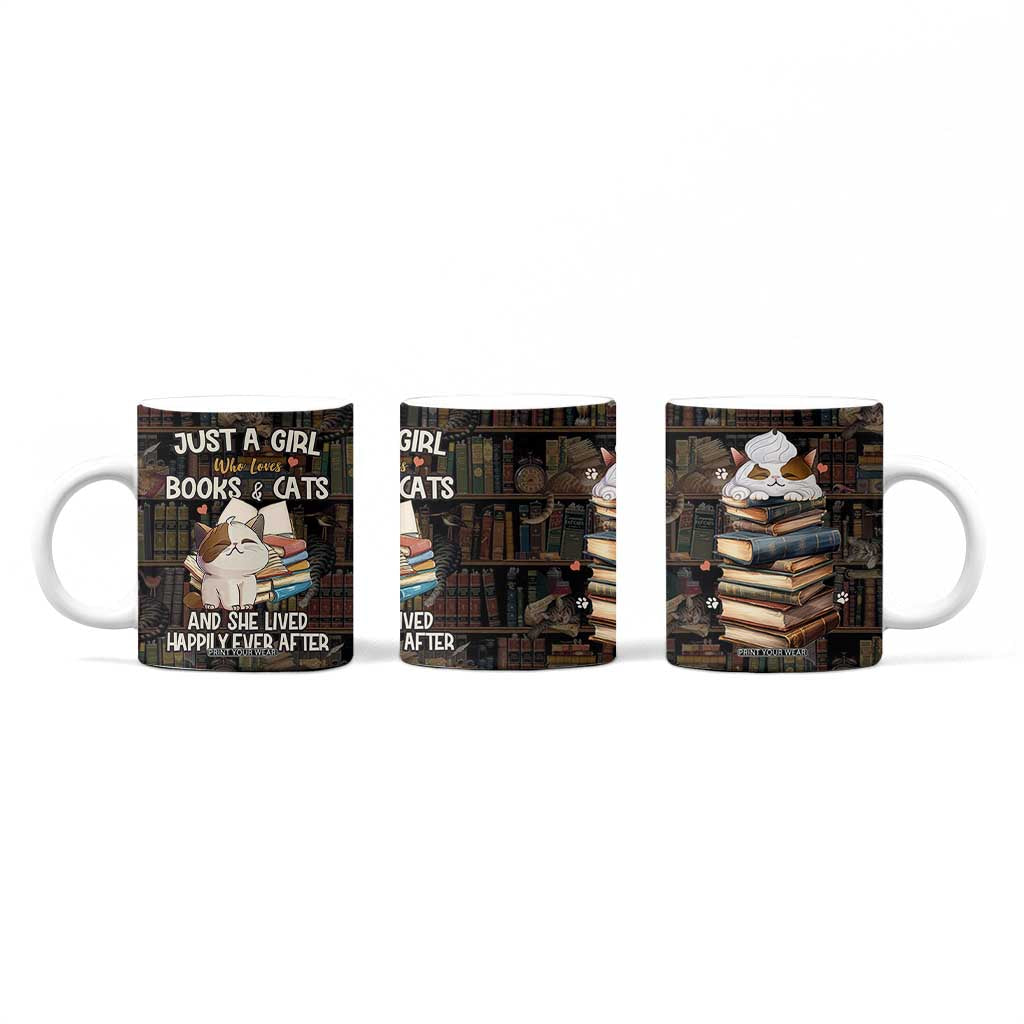 Cat Bookish Coffee Mug Just A Girl Who Loves Cats And Books Library Cat TB10 Print Your Wear