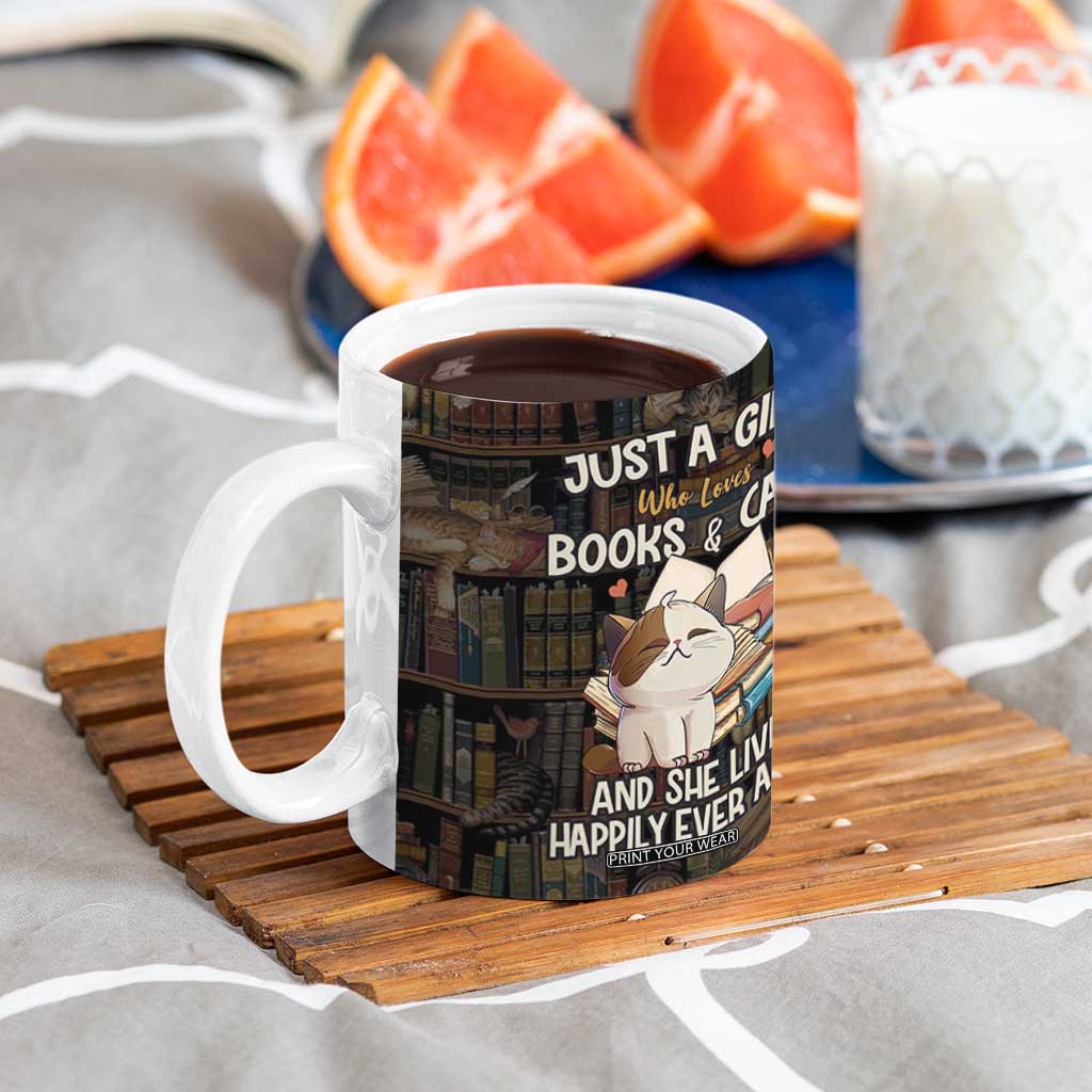 Cat Bookish Coffee Mug Just A Girl Who Loves Cats And Books Library Cat TB10 Print Your Wear