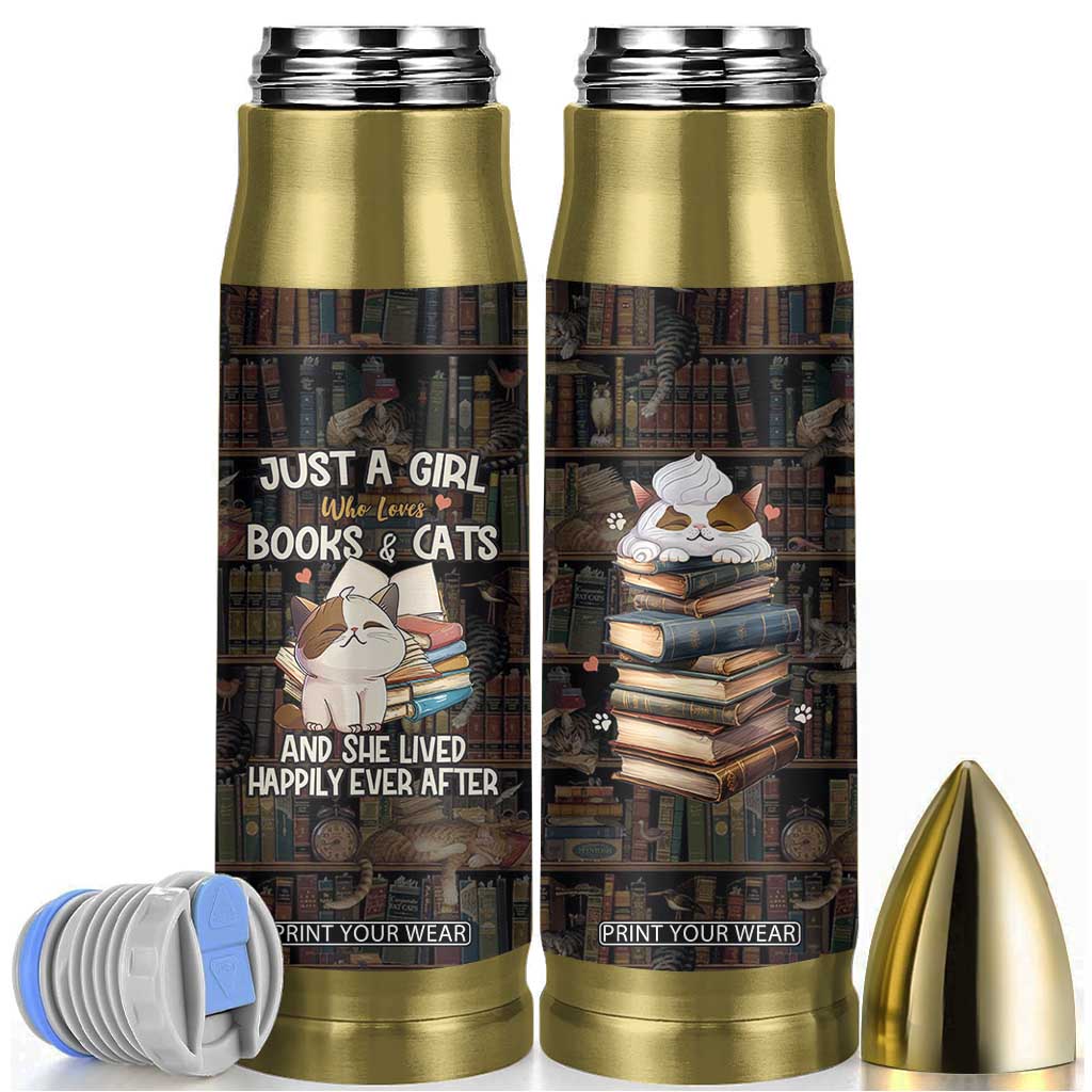 Cat Bookish Bullet Tumbler Just A Girl Who Loves Cats And Books Library Cat TB10 Multicolor Print Your Wear