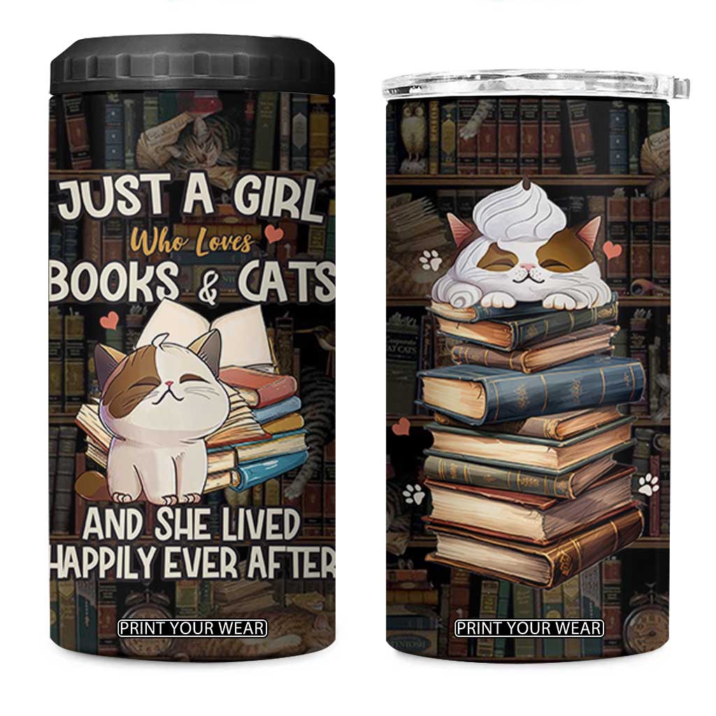 Cat Bookish 4 in 1 Can Cooler Tumbler Just A Girl Who Loves Cats And Books Library Cat TB10 One Size: 16 oz Multicolor Print Your Wear