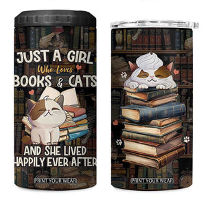 Cat Bookish 4 in 1 Can Cooler Tumbler Just A Girl Who Loves Cats And Books Library Cat TB10 One Size: 16 oz Multicolor Print Your Wear