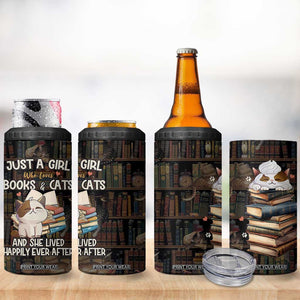 Cat Bookish 4 in 1 Can Cooler Tumbler Just A Girl Who Loves Cats And Books Library Cat TB10 Print Your Wear
