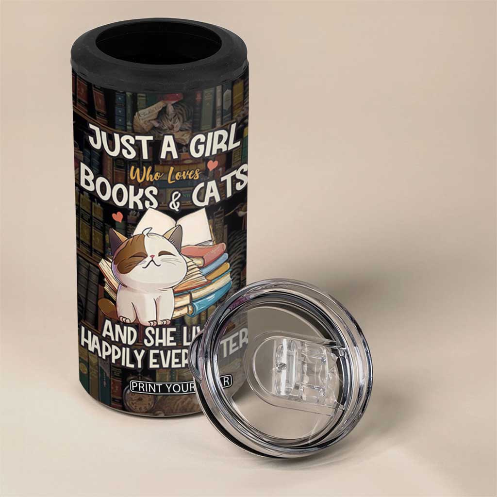 Cat Bookish 4 in 1 Can Cooler Tumbler Just A Girl Who Loves Cats And Books Library Cat TB10 Print Your Wear