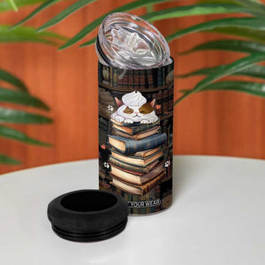 Cat Bookish 4 in 1 Can Cooler Tumbler Just A Girl Who Loves Cats And Books Library Cat TB10 Print Your Wear