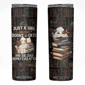 Cat Bookish Skinny Tumbler Just A Girl Who Loves Cats And Books Library Cat TB10 Multicolor Print Your Wear