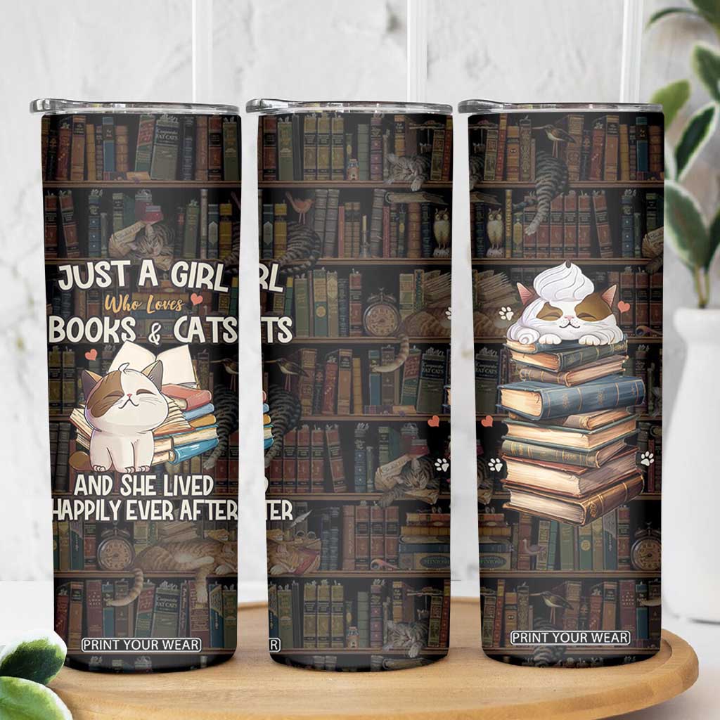 Cat Bookish Skinny Tumbler Just A Girl Who Loves Cats And Books Library Cat TB10 Print Your Wear