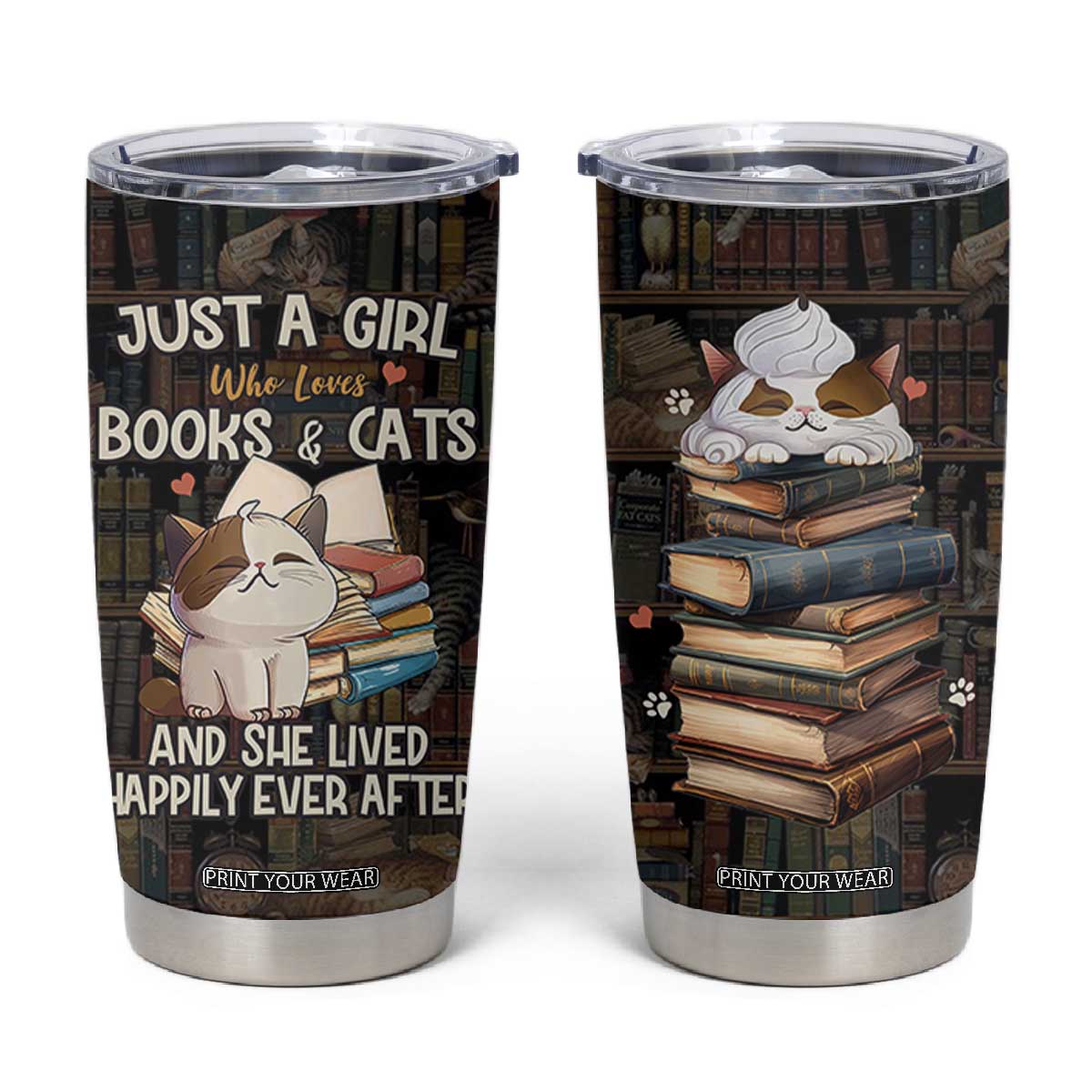 Cat Bookish Tumbler Cup Just A Girl Who Loves Cats And Books Library Cat TB10 Multicolor Print Your Wear