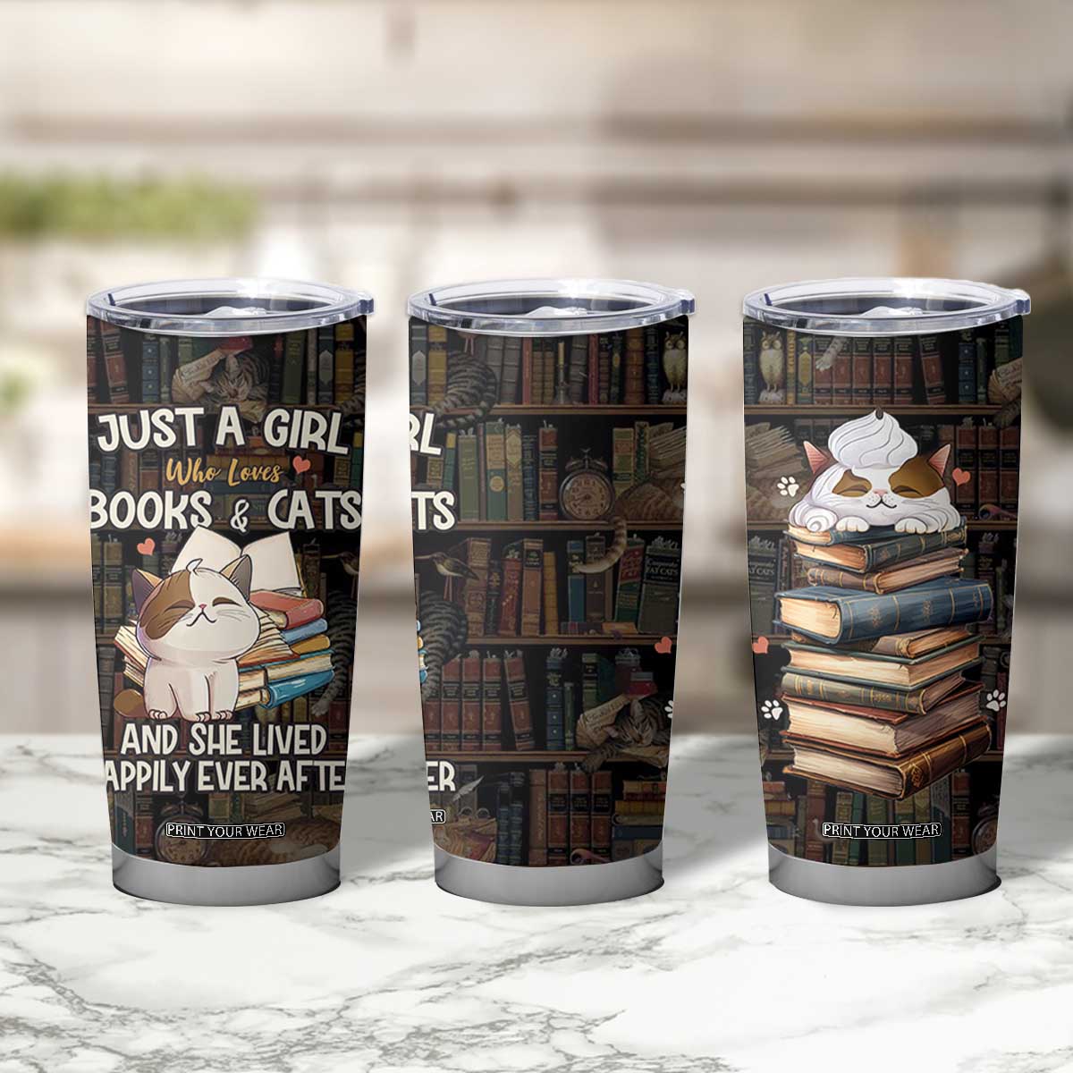 Cat Bookish Tumbler Cup Just A Girl Who Loves Cats And Books Library Cat TB10 Print Your Wear