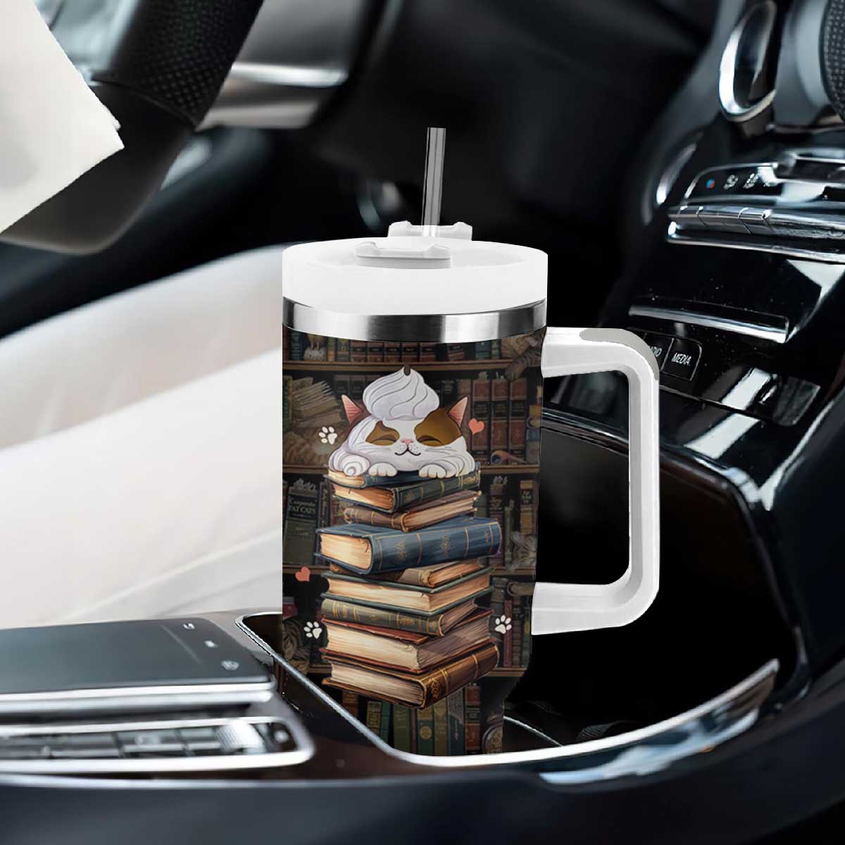 Cat Bookish Tumbler With Handle Just A Girl Who Loves Cats And Books Library Cat TB10 Print Your Wear