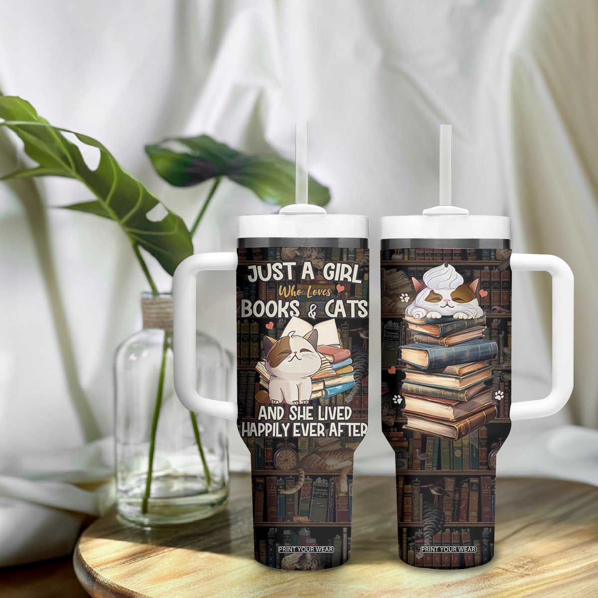 Cat Bookish Tumbler With Handle Just A Girl Who Loves Cats And Books Library Cat TB10 Print Your Wear