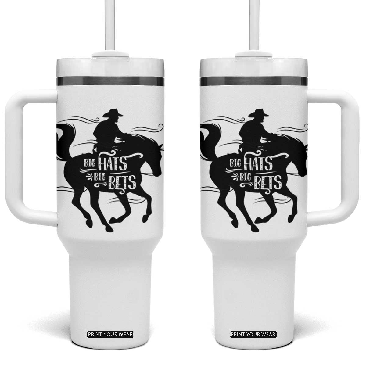 Funny Horse Racing Tumbler With Handle Big Hats Big Bets Derby Party TB10 One Size: 40 oz White Print Your Wear