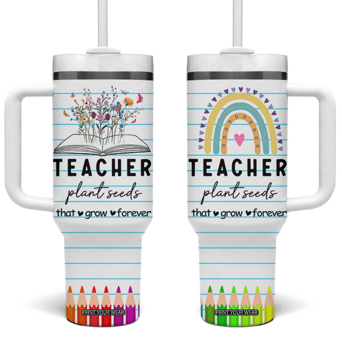 Best Teacher Appreciation Gifts Tumbler With Handle Helping Little Minds Grow Forever TB10 One Size: 40 oz White Print Your Wear