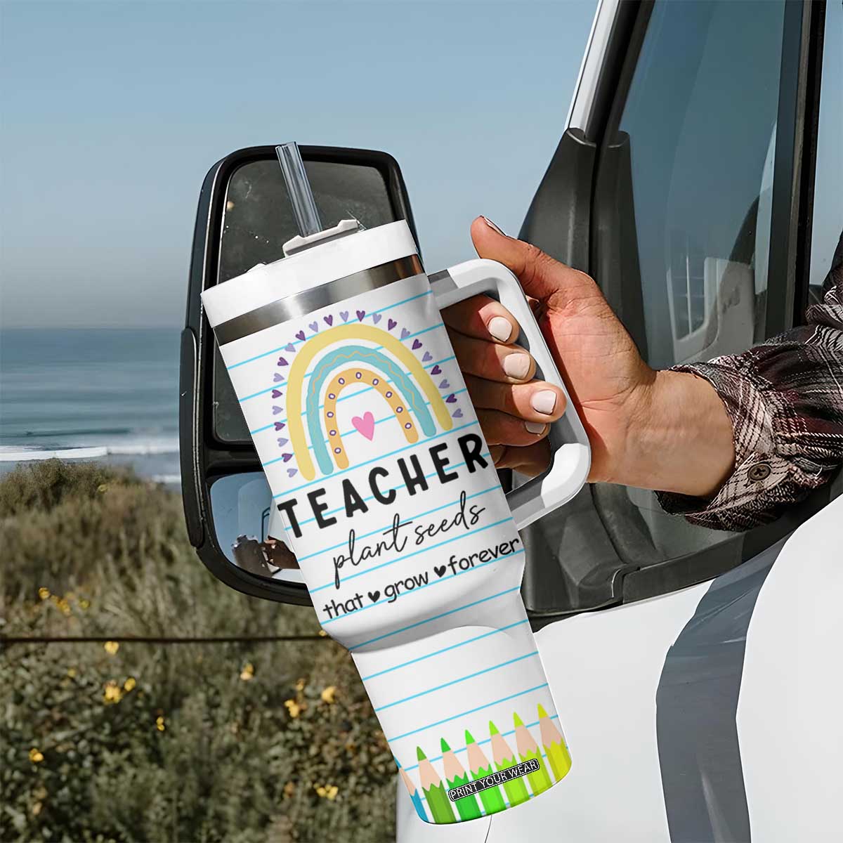 Best Teacher Appreciation Gifts Tumbler With Handle Helping Little Minds Grow Forever TB10 Print Your Wear