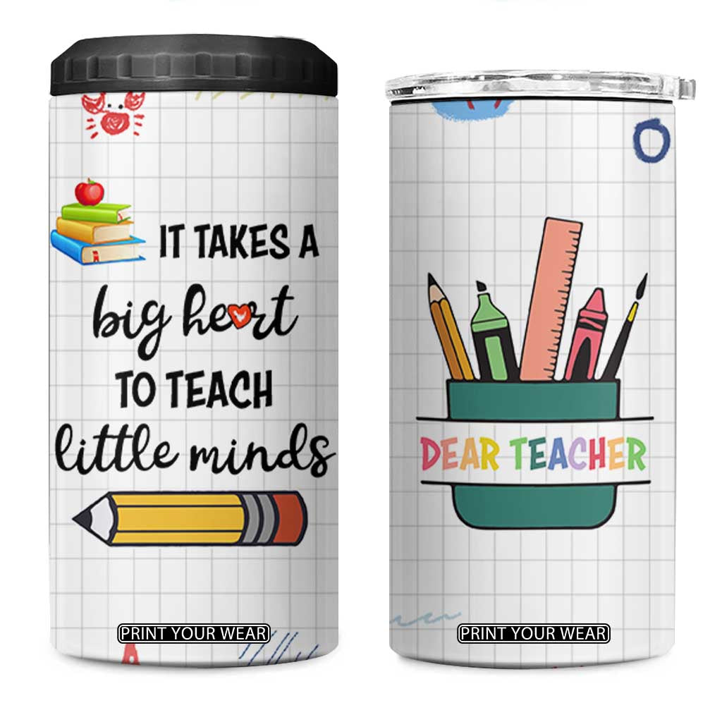 Teacher 4 in 1 Can Cooler Tumbler It Takes a Big Heart Cute Teachers Day Graduation Gifts TB10 One Size: 16 oz White Print Your Wear