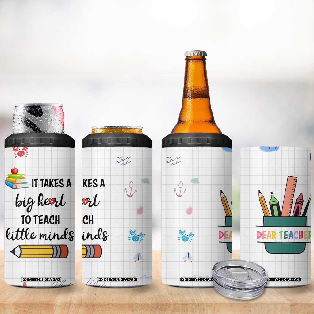 Teacher 4 in 1 Can Cooler Tumbler It Takes a Big Heart Cute Teachers Day Graduation Gifts TB10 Print Your Wear