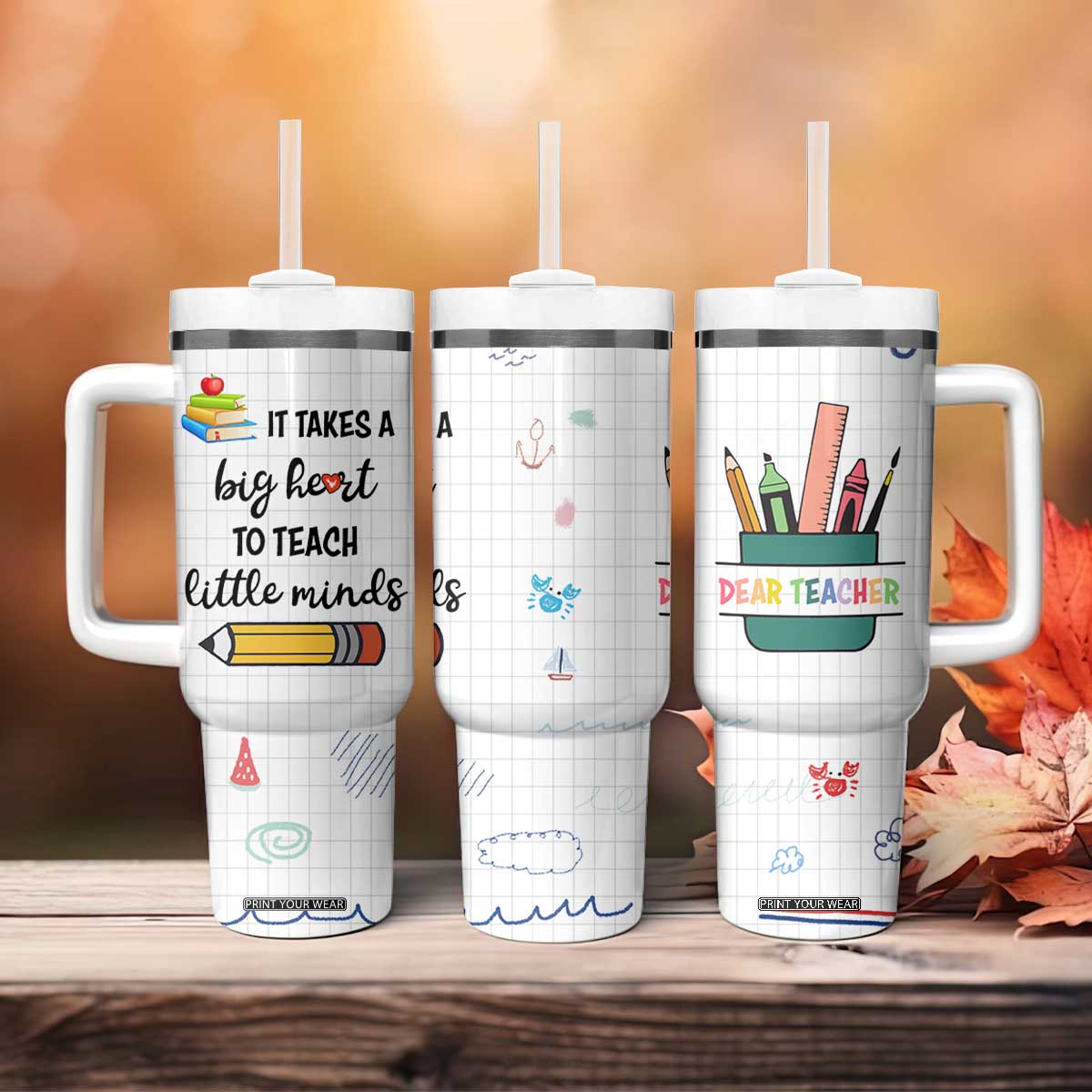 Teacher Tumbler With Handle It Takes a Big Heart Cute Teachers Day Graduation Gifts TB10 Print Your Wear