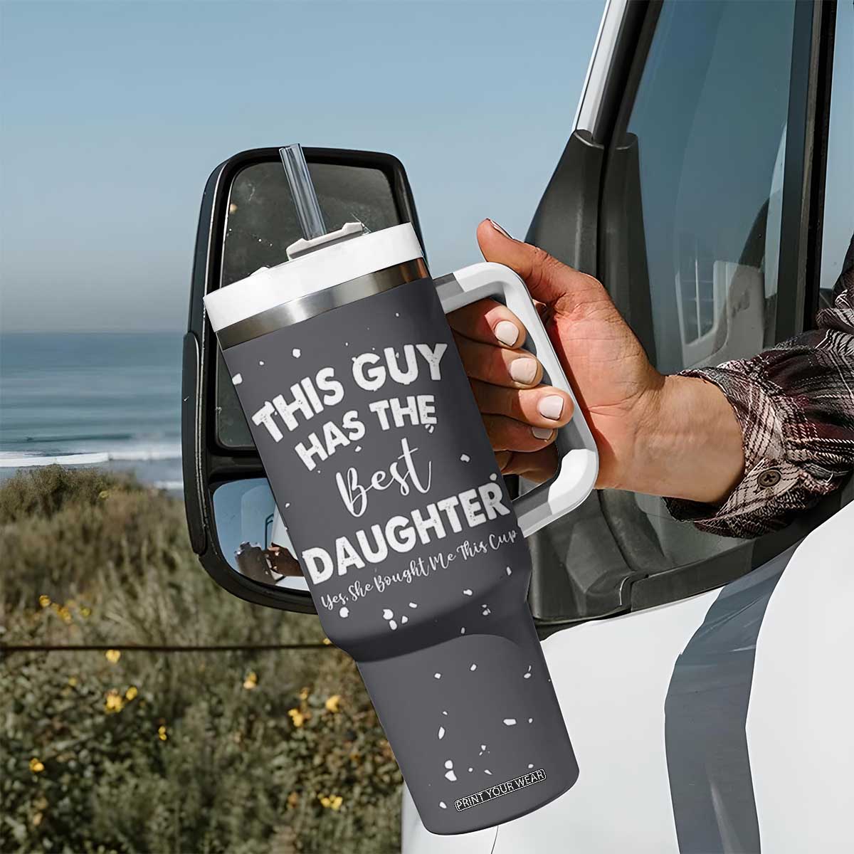 Funny Dad Gifts From Daughter Tumbler With Handle This Guy Has The Best Step Daughter Fathers Day TB10 Print Your Wear