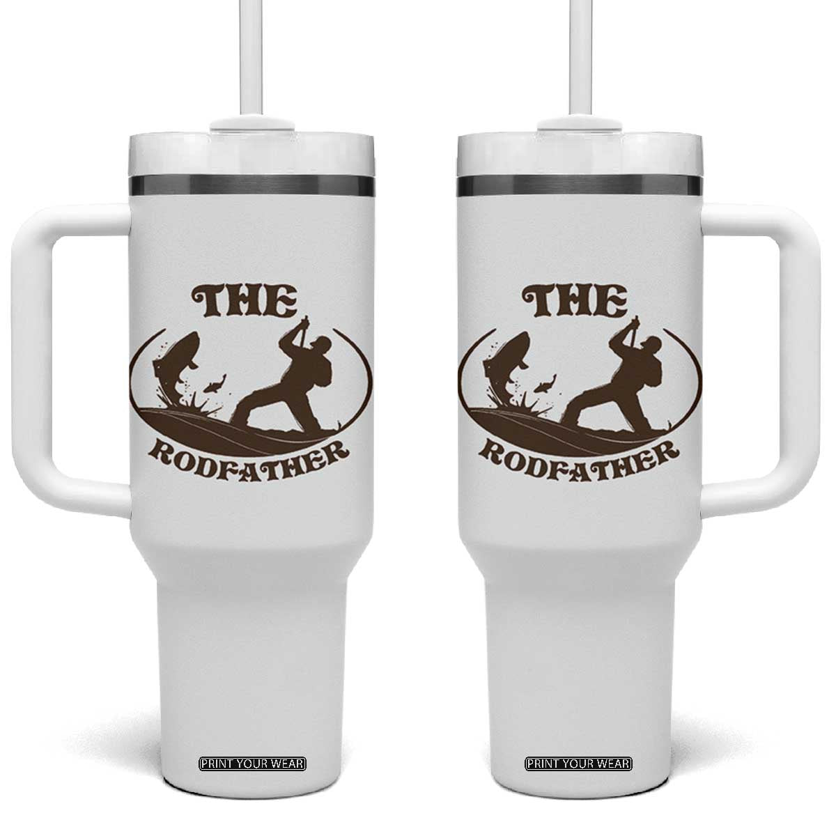 The Rod Father Tumbler With Handle Rodfather Funny Dad Fishing Gifts Fathers Day TB10 One Size: 40 oz White Print Your Wear