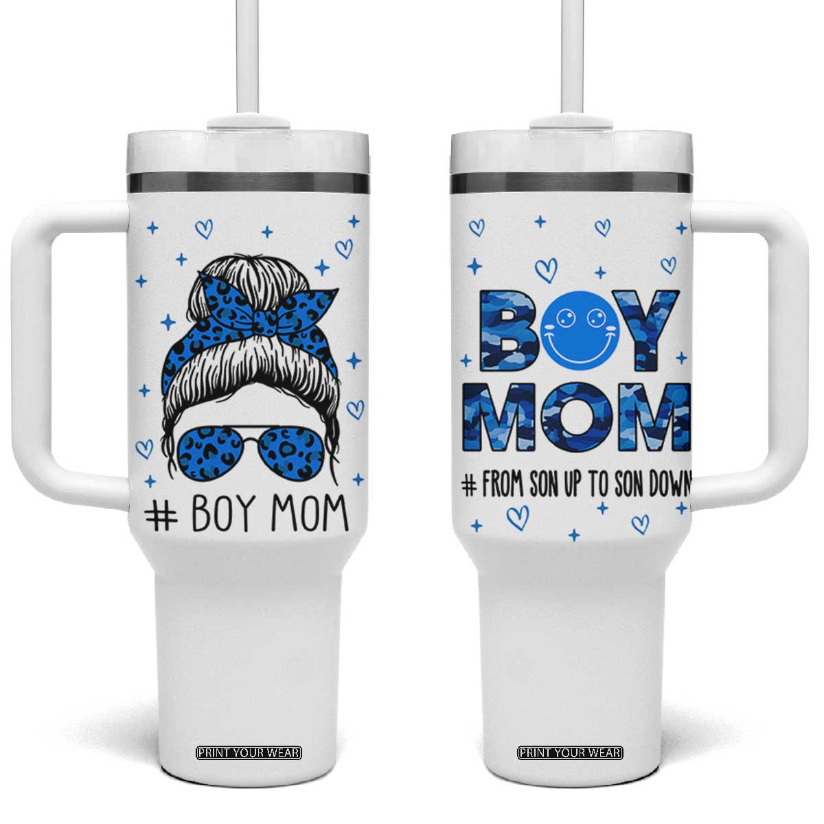 Boy Mom Tumbler With Handle First Mothers Day Gifts for New Moms Boy Mama TB10 One Size: 40 oz White Print Your Wear