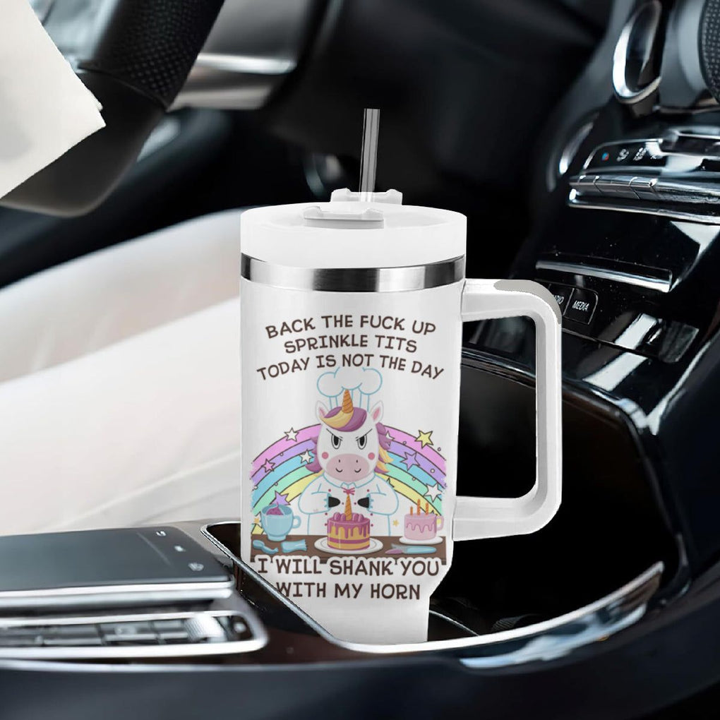 Funny Rude Unicorn Tumbler With Handle Back the F*ck up Sprinkle Tits Today Is Not the Day Shank You With My Horn TB10 Print Your Wear
