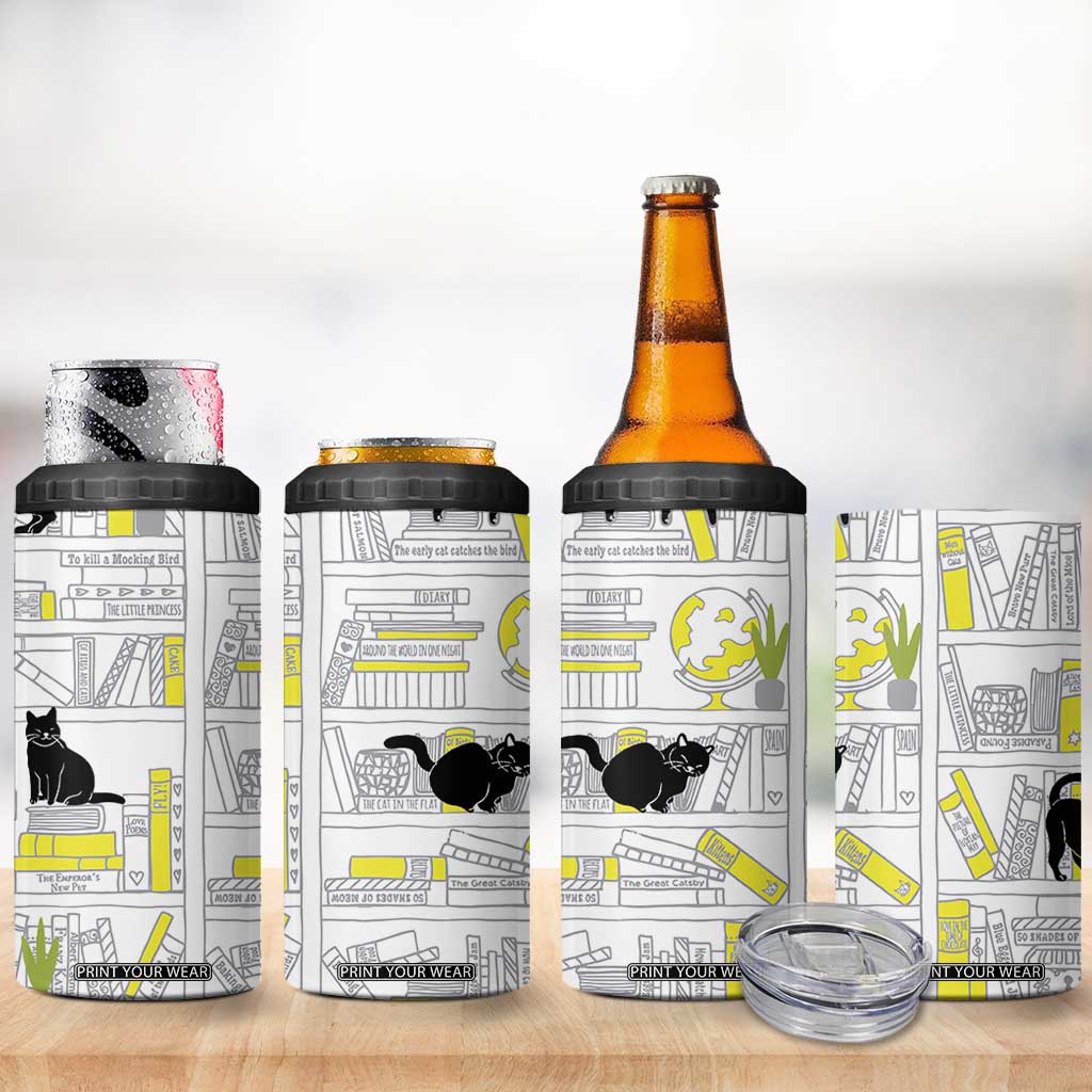 Book Lovers Gifts 4 in 1 Can Cooler Tumbler Library Cat Bookish Gifts For Readers Librarian TB10 Print Your Wear