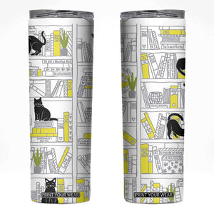 Book Lovers Gifts Skinny Tumbler Library Cat Bookish Gifts For Readers Librarian TB10 White Print Your Wear
