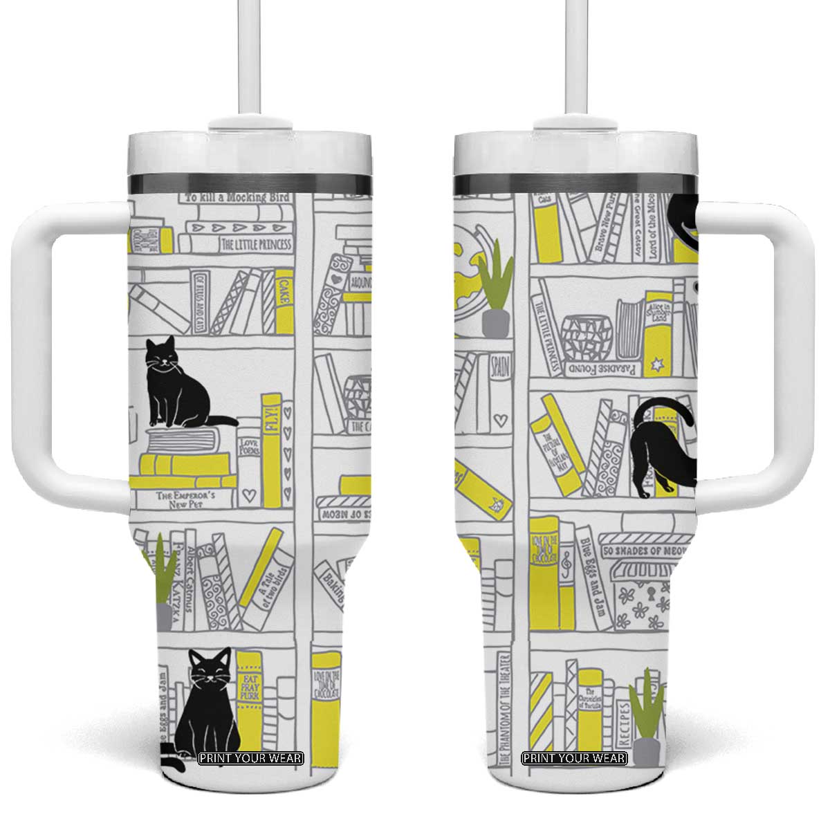 Book Lovers Gifts Tumbler With Handle Library Cat Bookish Gifts For Readers Librarian TB10 One Size: 40 oz White Print Your Wear