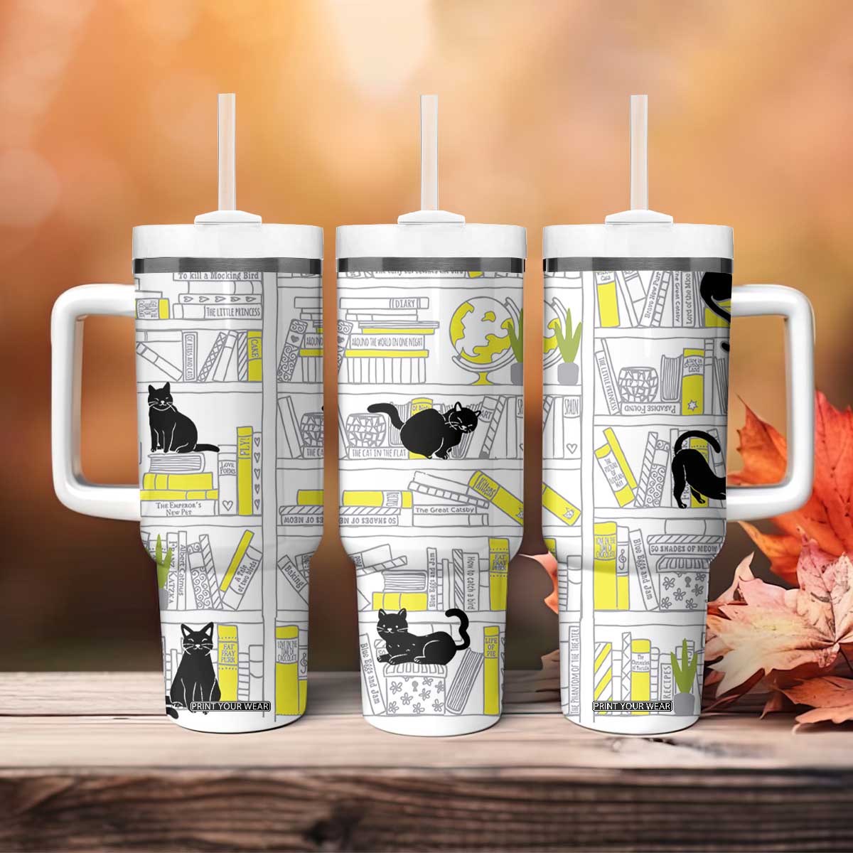 Book Lovers Gifts Tumbler With Handle Library Cat Bookish Gifts For Readers Librarian TB10 Print Your Wear